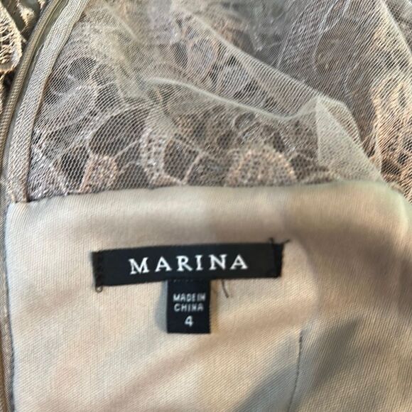 NWT MARINA Champagne Lace Dress w/ Long Sleeves Size 4 - Picture 13 of 15